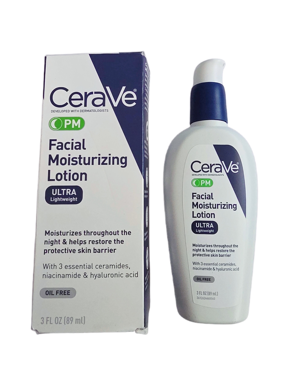 CeraVe PM Facial Moisturizing Lotion — White & Navy Lightweight Night Cream